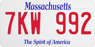 MA license plate 7KW992