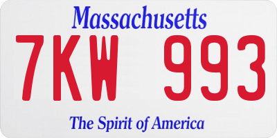 MA license plate 7KW993