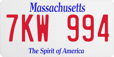MA license plate 7KW994