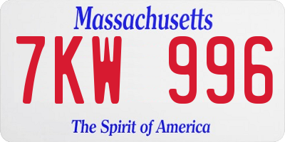 MA license plate 7KW996
