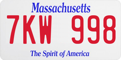 MA license plate 7KW998