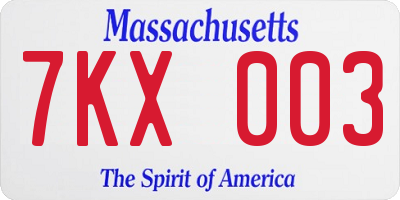 MA license plate 7KX003