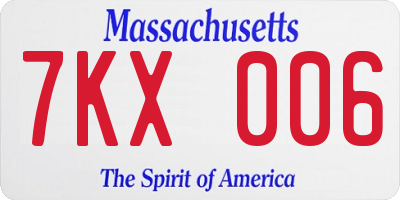 MA license plate 7KX006