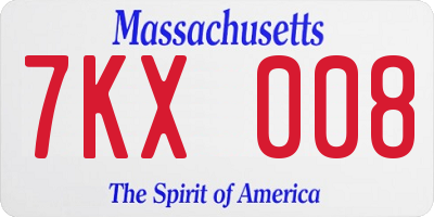 MA license plate 7KX008