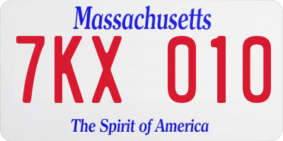 MA license plate 7KX010