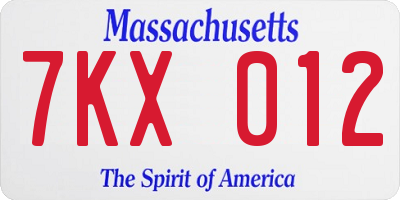 MA license plate 7KX012