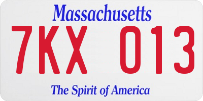 MA license plate 7KX013