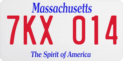 MA license plate 7KX014