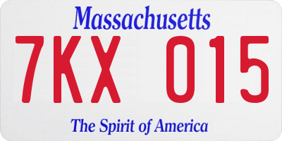MA license plate 7KX015