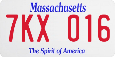 MA license plate 7KX016