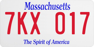 MA license plate 7KX017