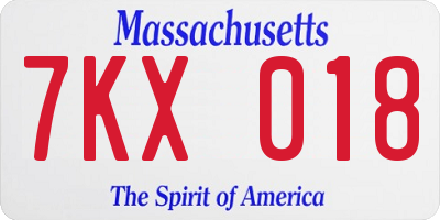 MA license plate 7KX018