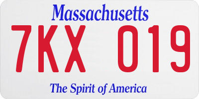 MA license plate 7KX019
