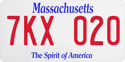 MA license plate 7KX020