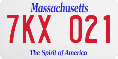 MA license plate 7KX021