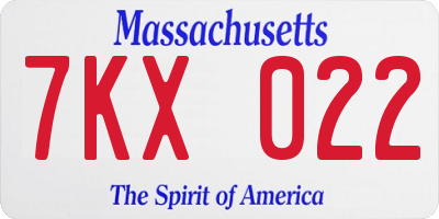MA license plate 7KX022
