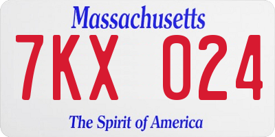 MA license plate 7KX024