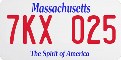 MA license plate 7KX025