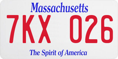 MA license plate 7KX026
