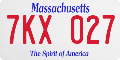 MA license plate 7KX027
