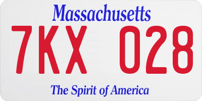 MA license plate 7KX028