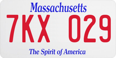 MA license plate 7KX029