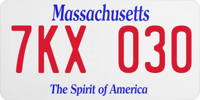 MA license plate 7KX030