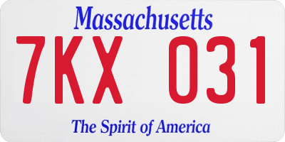 MA license plate 7KX031