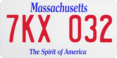 MA license plate 7KX032