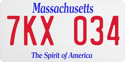 MA license plate 7KX034
