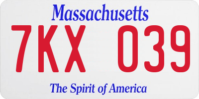 MA license plate 7KX039