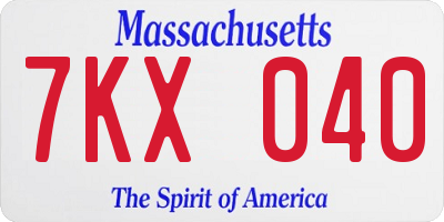 MA license plate 7KX040