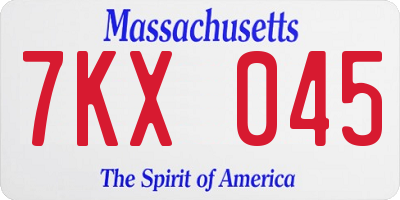 MA license plate 7KX045