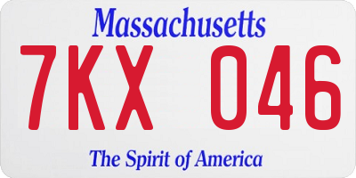 MA license plate 7KX046