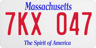 MA license plate 7KX047