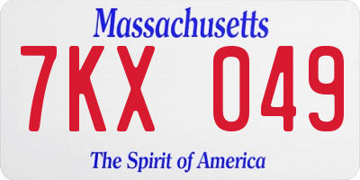 MA license plate 7KX049