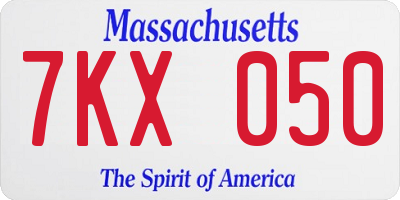 MA license plate 7KX050
