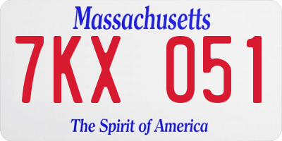 MA license plate 7KX051