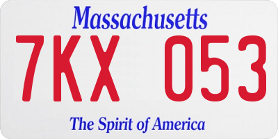 MA license plate 7KX053