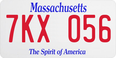 MA license plate 7KX056