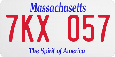 MA license plate 7KX057
