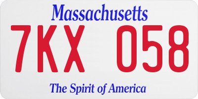 MA license plate 7KX058