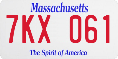 MA license plate 7KX061