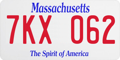 MA license plate 7KX062