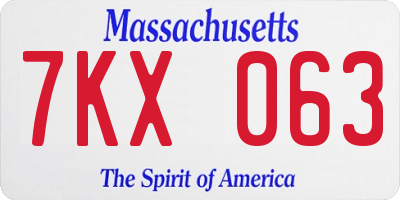 MA license plate 7KX063