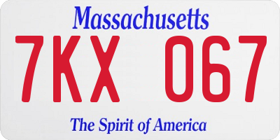 MA license plate 7KX067