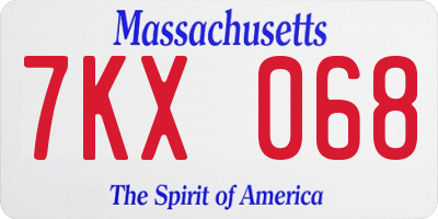 MA license plate 7KX068
