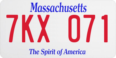 MA license plate 7KX071