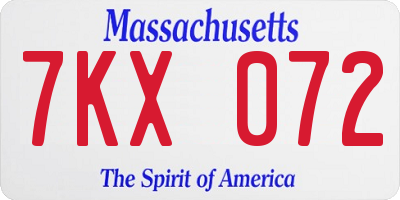 MA license plate 7KX072