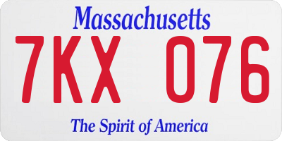 MA license plate 7KX076